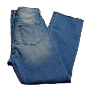 Express Jeans Women's  8R Blue Relaxed Straight High Rise Distressed Button Fly